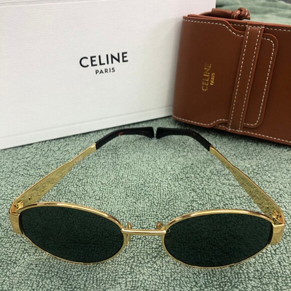 Celine Triomphe Gold Metal Sunglasses with Green Lenses main image 6